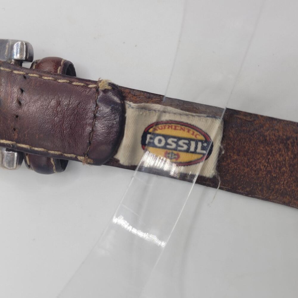 Fossil Belt 38 Brown Italian Leather Western Concho Silver Buckle Cowboy Rodeo - Picture 7 of 8
